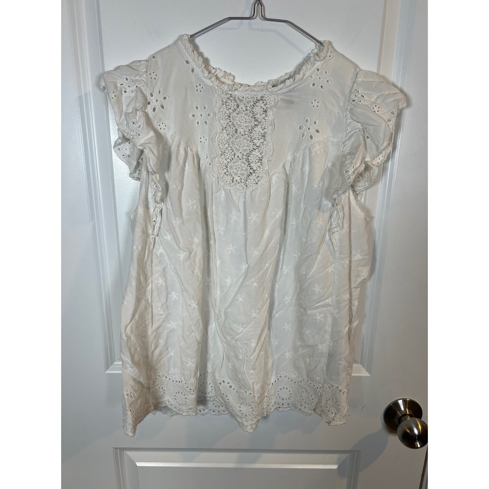 Torrid Womens Eyelet Top Crochet Lace Ruffle Sleeve White Size 1
